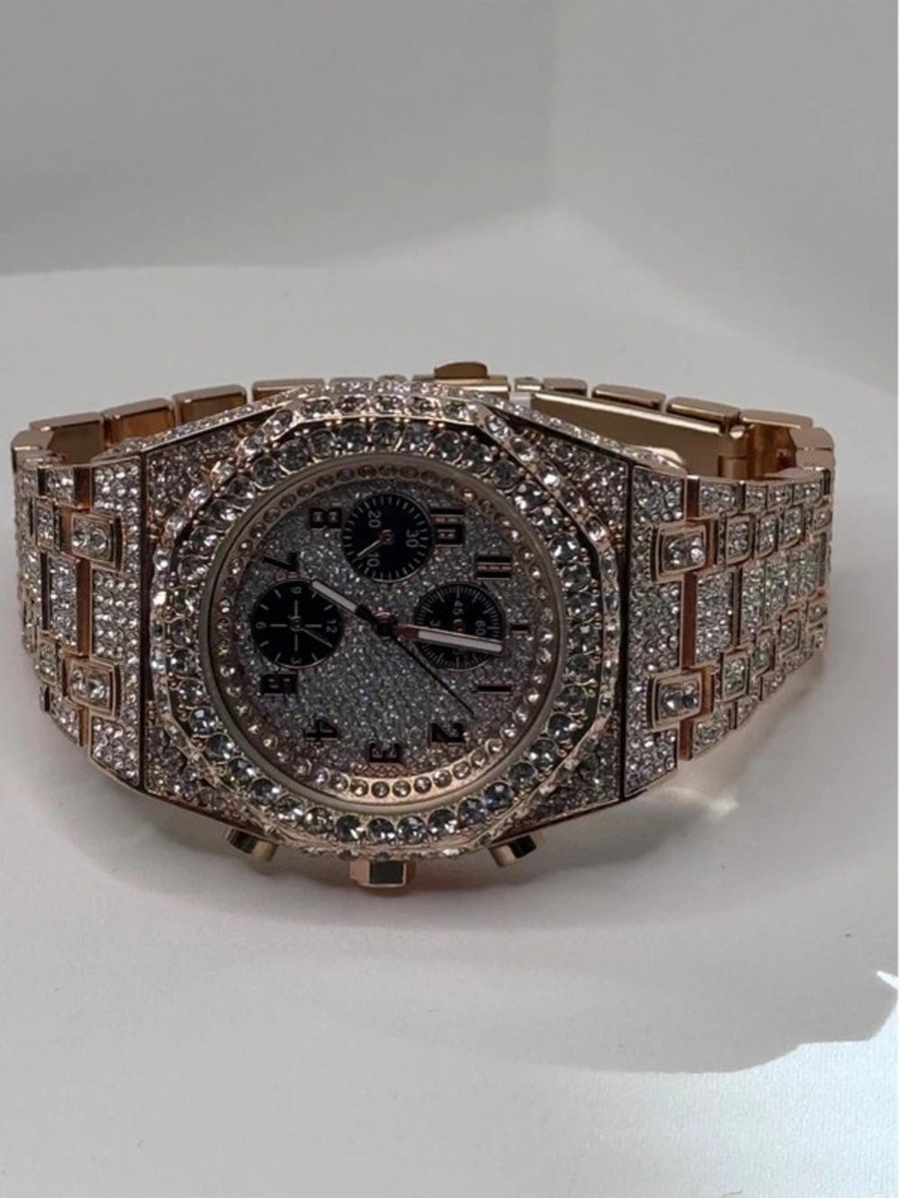 Rose Gold tone A1 Certified stainless steel watch iced out.